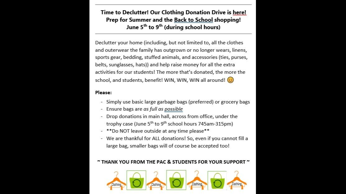 Clothing Drive - June 5th to 9th, 2023